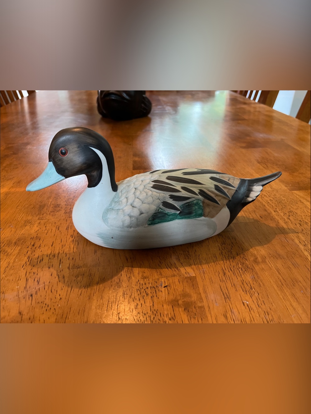 Decorative Duck Figurine in White, Black, and Green